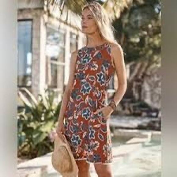 Garnet Hill Rust Print European Flax Linen Dress Size 6 - Picture 1 of 8